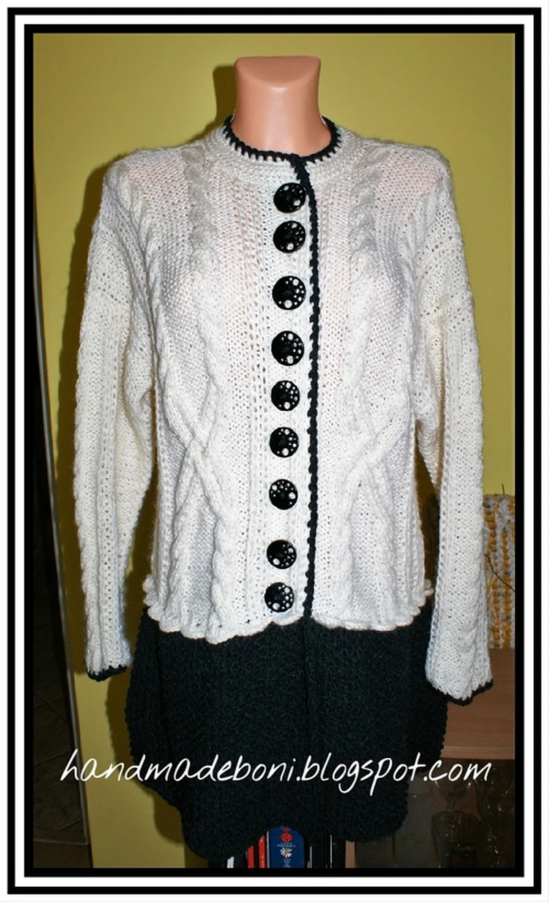 Kremowo-czarny cardigan.  Czar przeróbek?