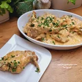 Królik duszony z sosie śmietanowo- cebulowym