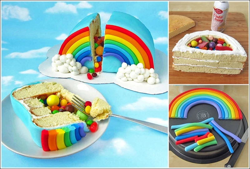 Tort tęcza z niespodzianką