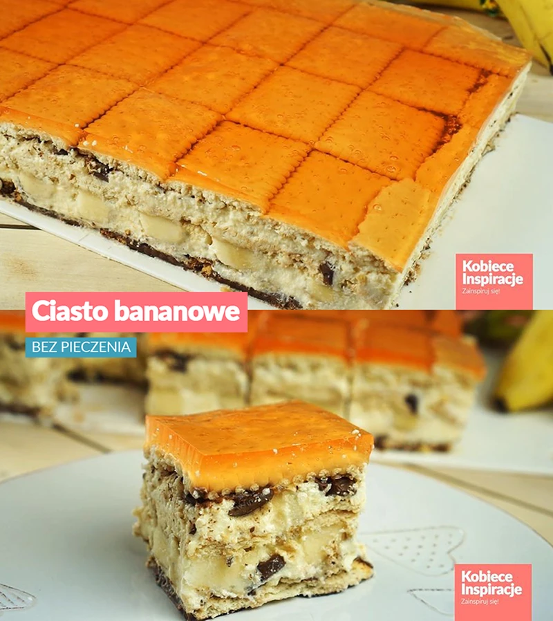 Ciasto Bananowe z masą budyniową - BEZ PIECZENIA