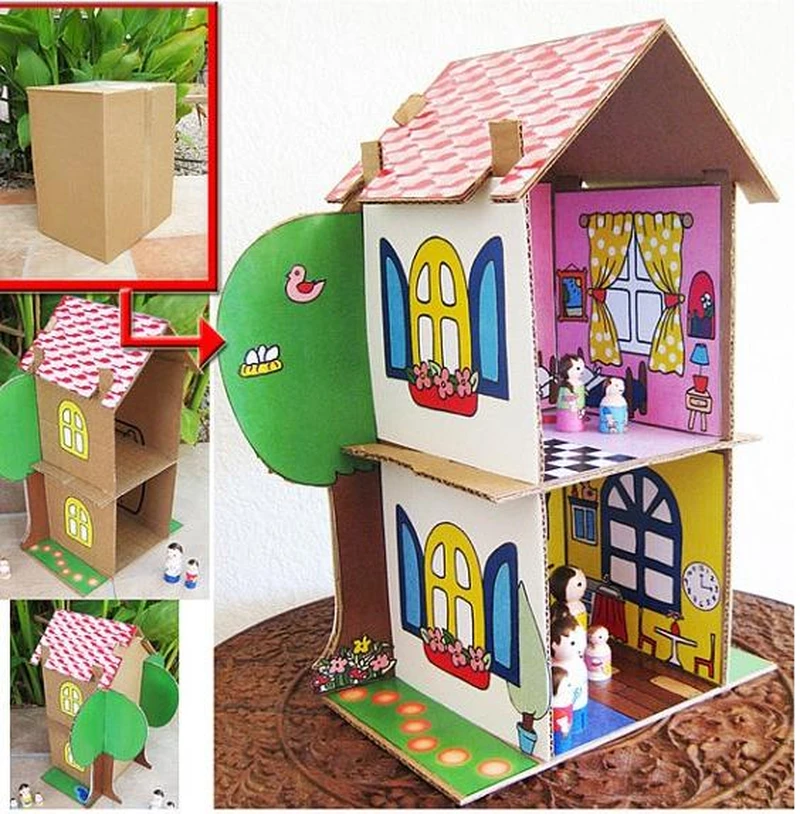 Domek dla lalek - z kartonu :)