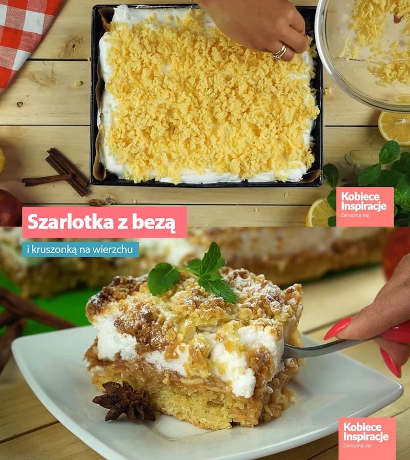 Szarlotka z bezą i kruszonką na wierzchu