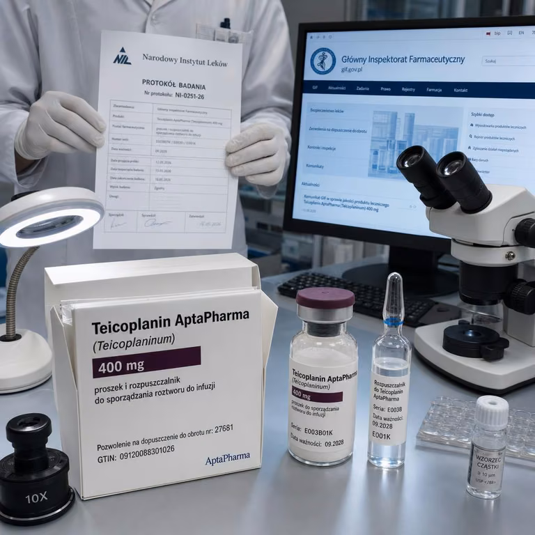 GIF wstrzymał obrót leku Teicoplanin AptaPharma 400 mg — decyzja krajowa i natychmiastowa wykonalność