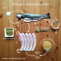 Pstrąg z zielonym pesto w boczku