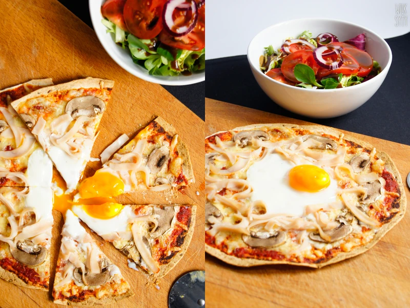 Śniadaniowa pizza z tortilli (6 składników)