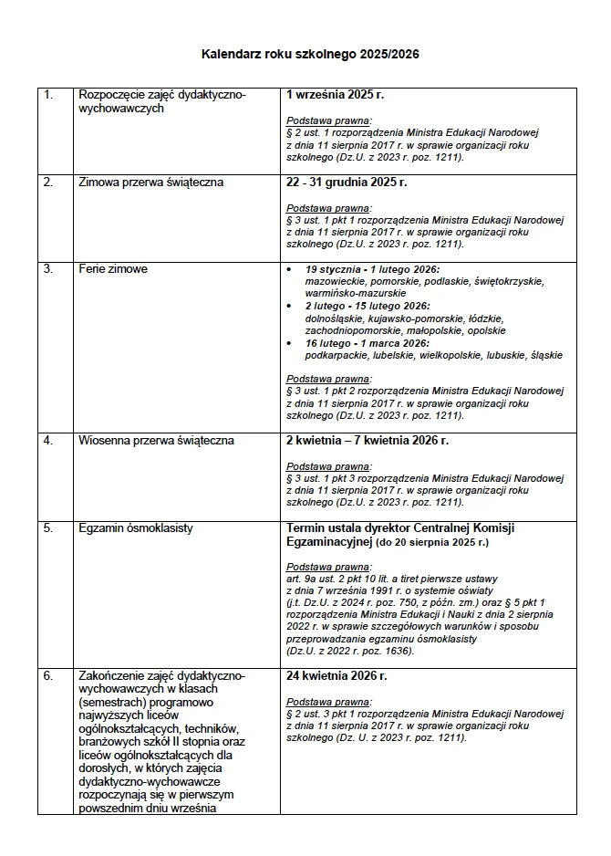 Zdjęcie Zimowe ferie 2026 skrócone! MEN opublikował kalendarz na rok szkolny 2025/2026 #2