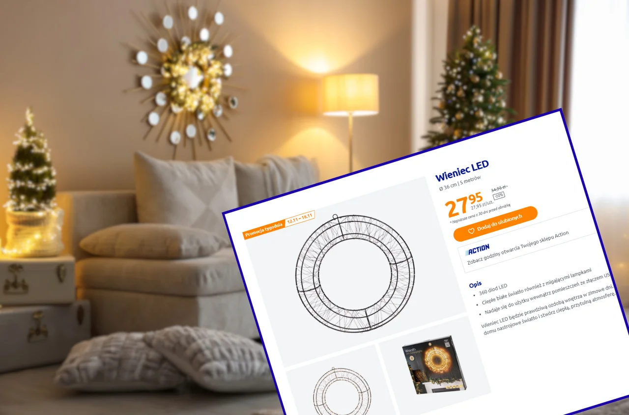 Ten świecący wieniec z Action za 28 zł zrobi efekt wow w każdym wnętrzu! Prosty montaż, długi kabel, a migające lampki to hit