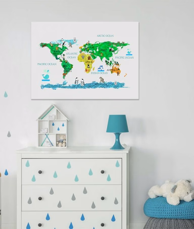 Mapa ze zwierzakami do pokoiku chłopca lub dziewczynki