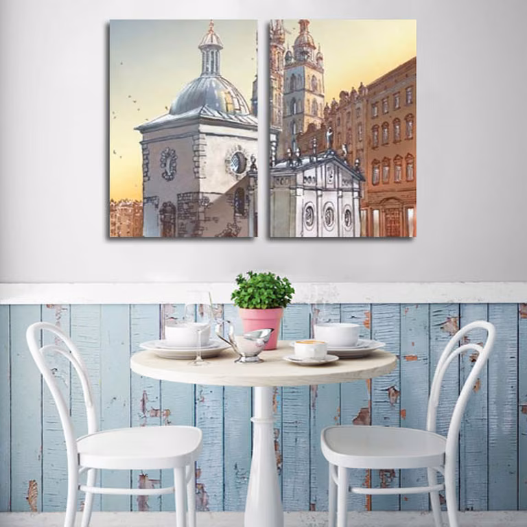 Ilustracja przedstawiająca Krakowski rynek - Dyptyk