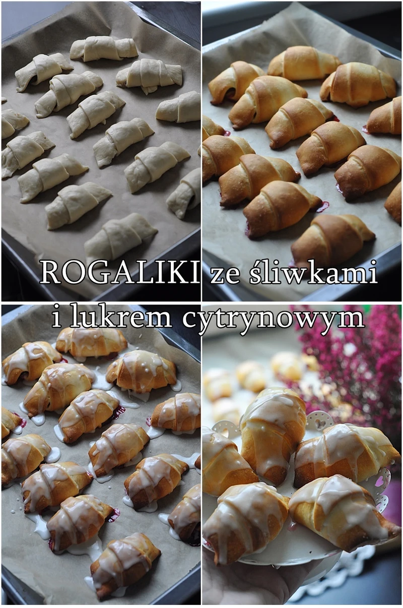 Rogaliki drożdżowe ze śliwkami i lukrem cytrynowym