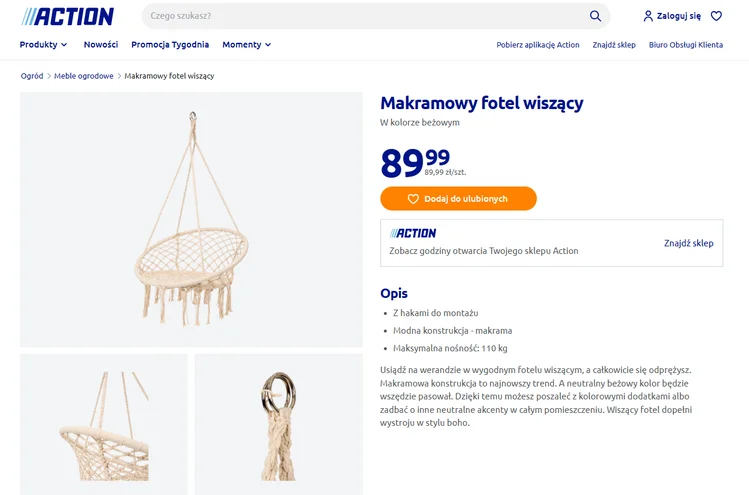 Zdjęcie Domowa strefa relaksu za mniej niż 90 zł? Ten wiszący fotel boho z Action to hit na balkon, ogród i do mieszkania #1