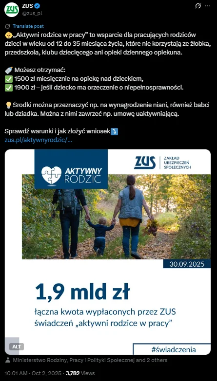 Zdjęcie Oprócz 800 plus DODATKOWE 1500 zł dla pracujących rodziców! ZUS przypomina zasady #1