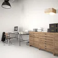 Biuro z lampami z drewna