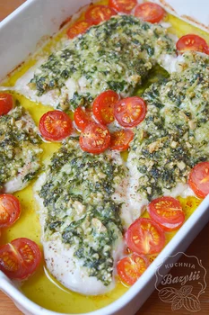 Pierś kurczaka zapiekana z pesto i pomidorkami