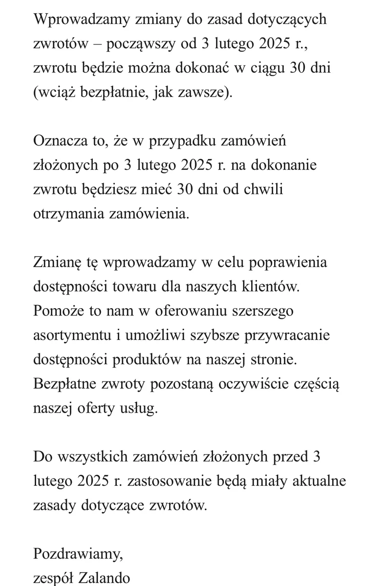 Zdjęcie Największy internetowy sklep z odzieżą zmienia regulamin! Klienci będą mieli mniej czasu na zwrot #1