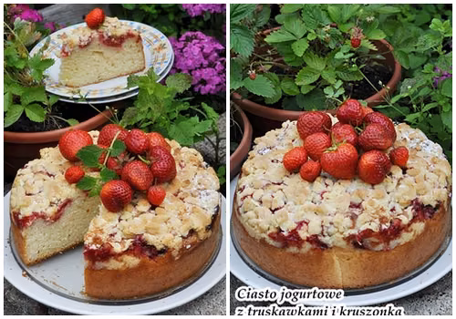 Ciasto jogurtowe z truskawkami i kruszonką
