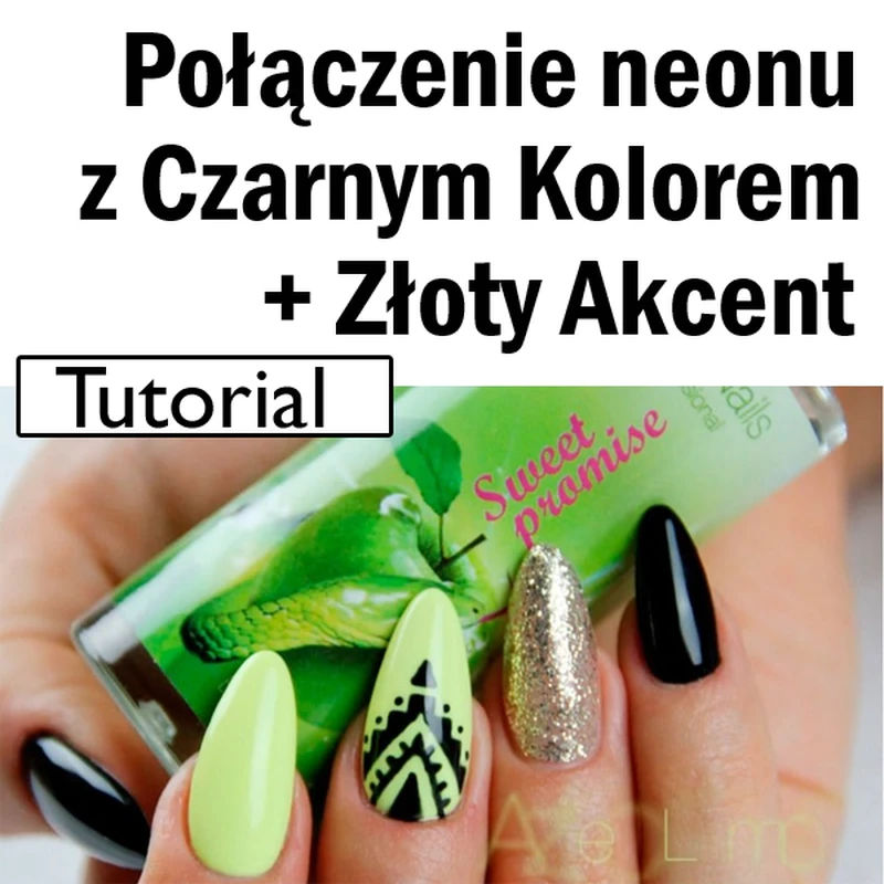 Tutorial: Połączenie neonowego koloru z czarnym + akcent brokatowy
