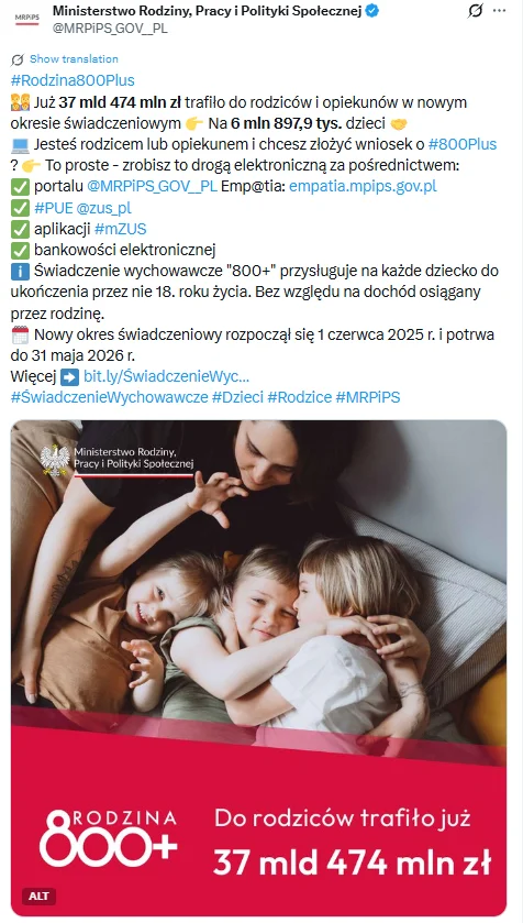 Zdjęcie Ministerstwo Rodziny wydało ważny komunikat w sprawie 800 plus! Chodzi o nowy wniosek i wypłaty świadczenia #1