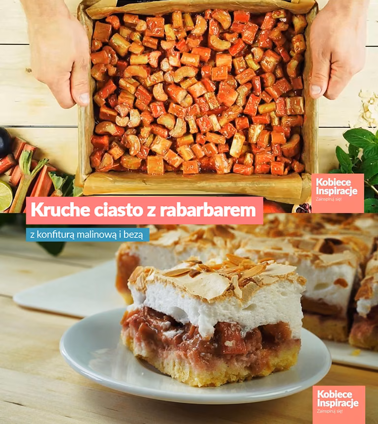 Kruche ciasto z rabarbarem i bezą