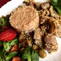 Wątróbki drobiowe pieczone z porem i pieczarkami