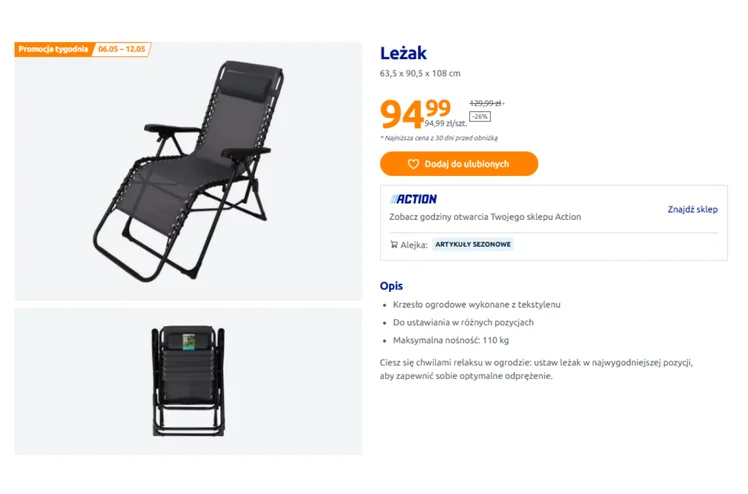 Zdjęcie Klienci ruszyli do Action po leżaki! Świetny materiał na każdą pogodę i wygodna poduszka - oaza relaksu za 94 zł #1