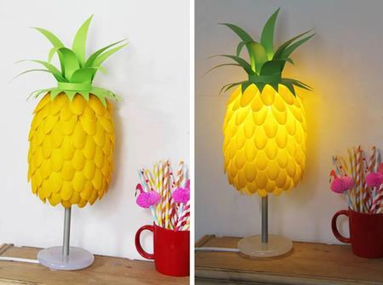 Lampka ananas - z łyżeczek plastikowych