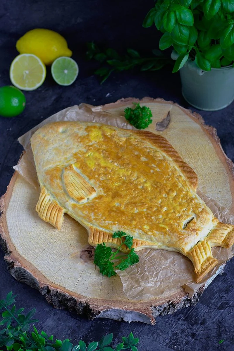 Karp z pieczarkami w cieście francuskim