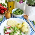 Filet halibuta z groszkiem i młodymi ziemniaczkami