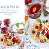 Makaron z sosem truskawkowym, twarogiem i karmelizowanym sezamem