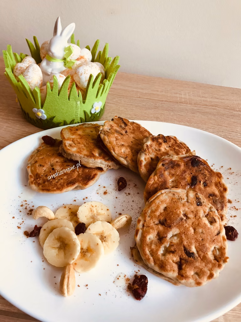 Placki na śmietance kokosowej z bananem i gorzką czekoladą (bez laktozy, bez cukru)