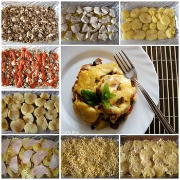 Zapiekanka ziemniaczana z kurczakiem i pieczarkami