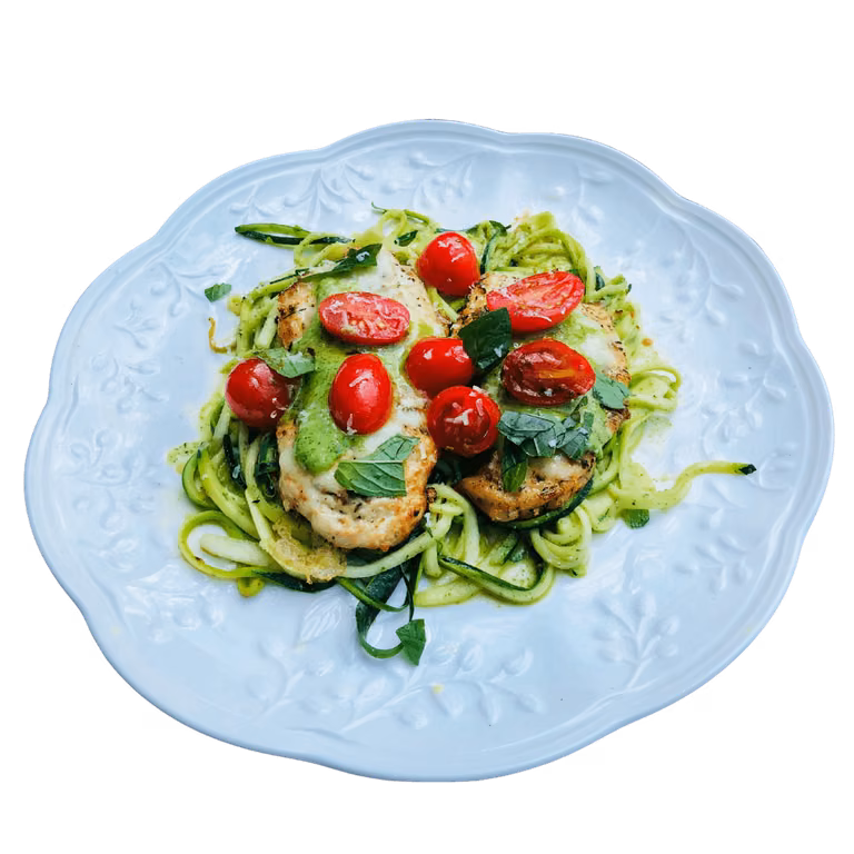 Kurczak margherita na spaghetti z cukini