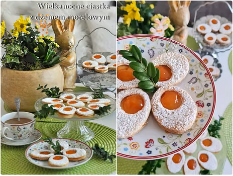 Ciastka jajka sadzone. Wielkanocne ciasteczka z dżemem morelowym.