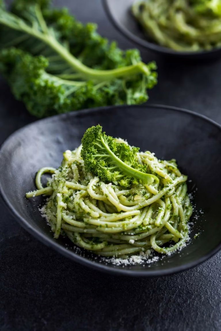 Spaghetti z jarmużowym pesto