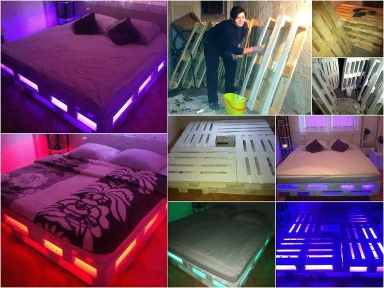 Podświetlane łóżko z palet