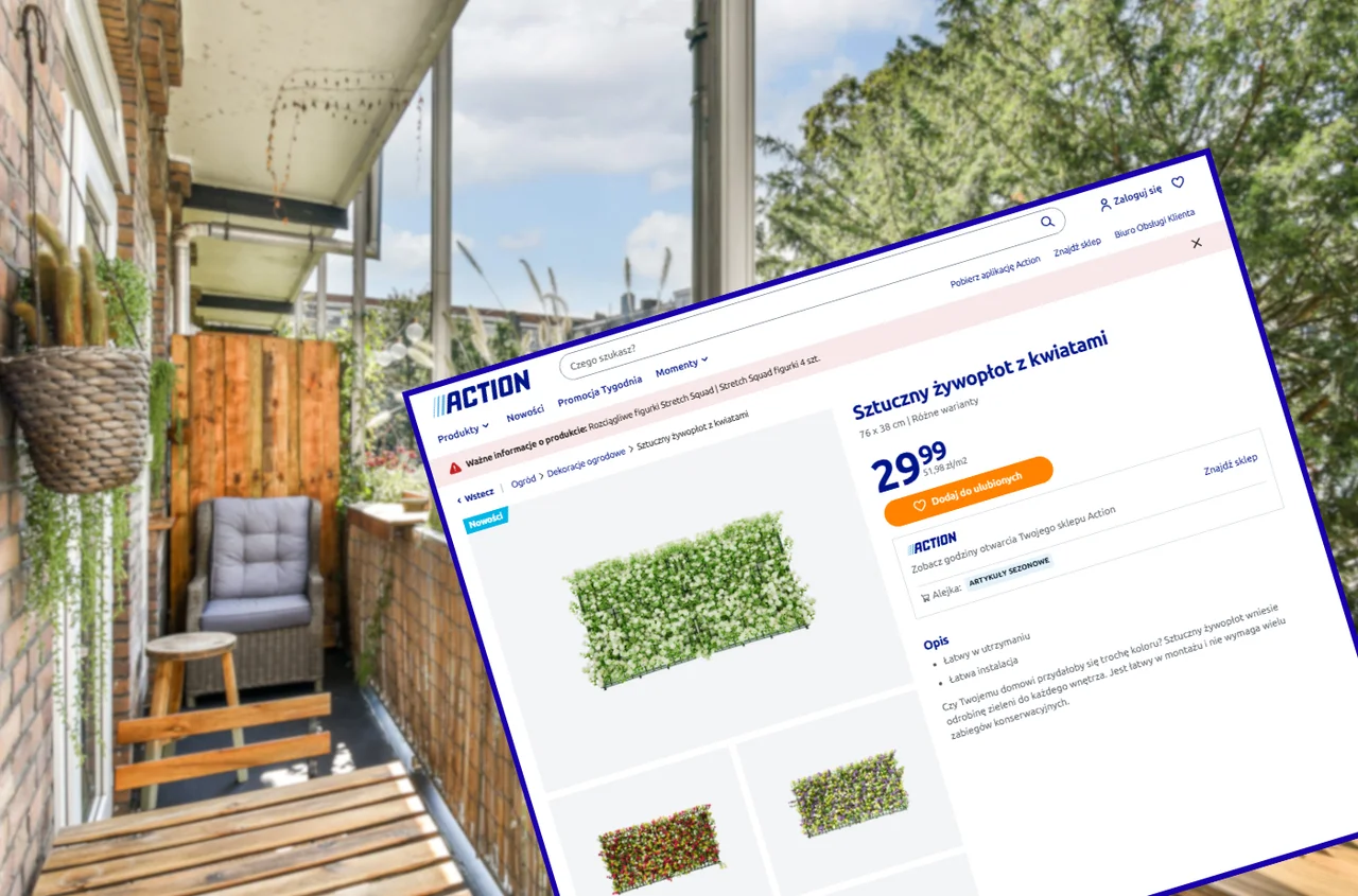 Ten żywopłot z kwiatami z Action za 29 zł bosko odmieni balkon! Zero podlewania, montaż w kilka minut - zielona oaza przez cały rok