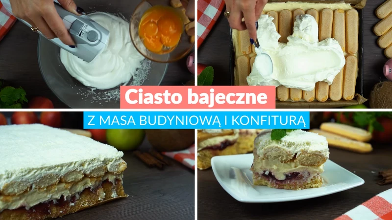 Ciasto bajeczne z masą budyniową i konfiturą