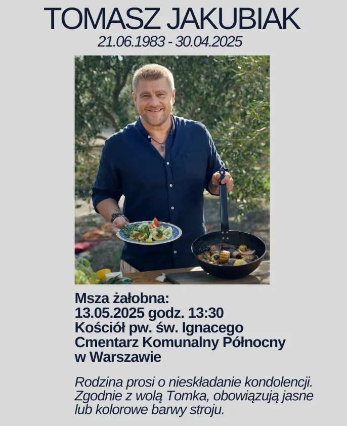 Zdjęcie Niecodzienny widok na pogrzebie Tomasza Jakubiaka! Kucharz miał nietypową ostatnią wolę #1