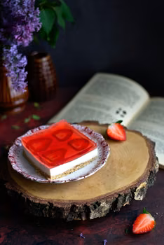 Ciasto z piankami marshmallow, truskawkami i galaretką - bez pieczenia