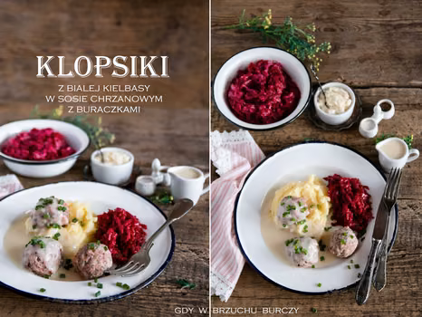 Klopsiki z białej kiełbasy w sosie chrzanowym