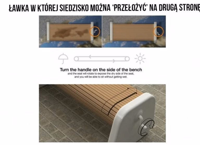 Ławka której siedzisko można przełożyć na drugą stronę