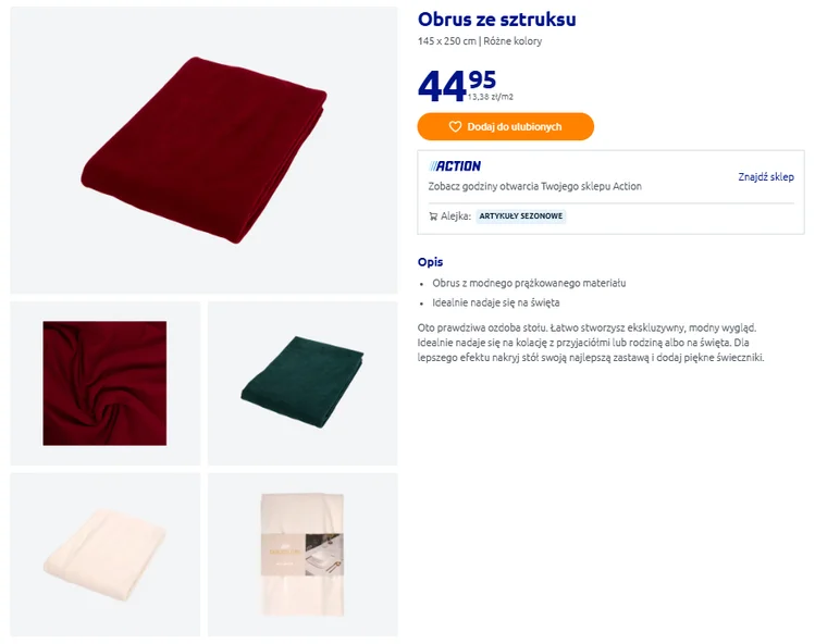 Zdjęcie Ten obrus z Action za 44 zł zrobi furorę na wigilijnym stole! Gruby sztruks i soczyste kolory - goście będą pod wrażeniem #1