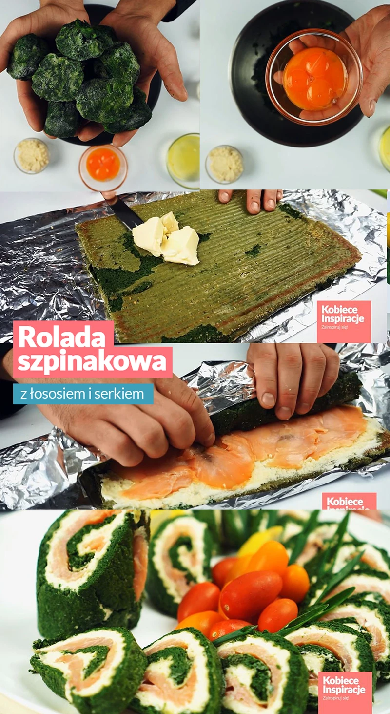 Rolada szpinakowa z łososiem i serkiem