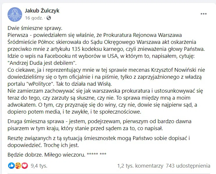 Zdjęcie Znany pisarz oskarżony o znieważenie Andrzeja Dudy #1