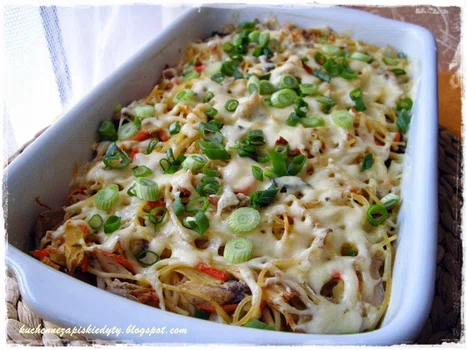 Spaghetti zapiekane z kurczakiem