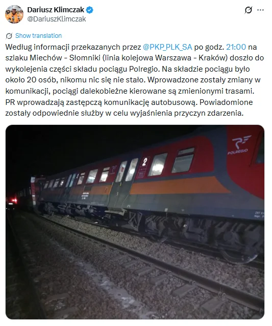 Zdjęcie Pociąg osobowy jadący z pasażerami do Krakowa wykoleił się z torów! Policja podała przyczynę #1