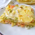 Lasagne z porem, wędzonym łososiem i serem brie