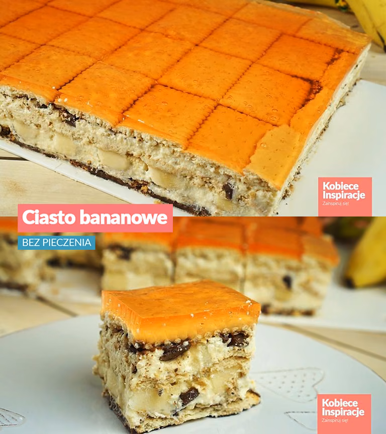 Ciasto Bananowe z masą budyniową - BEZ PIECZENIA