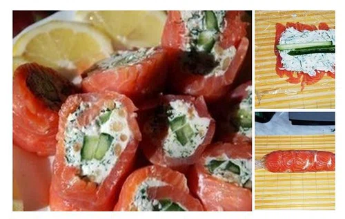 Sushi z łososia z serkiem i ogórkiem
