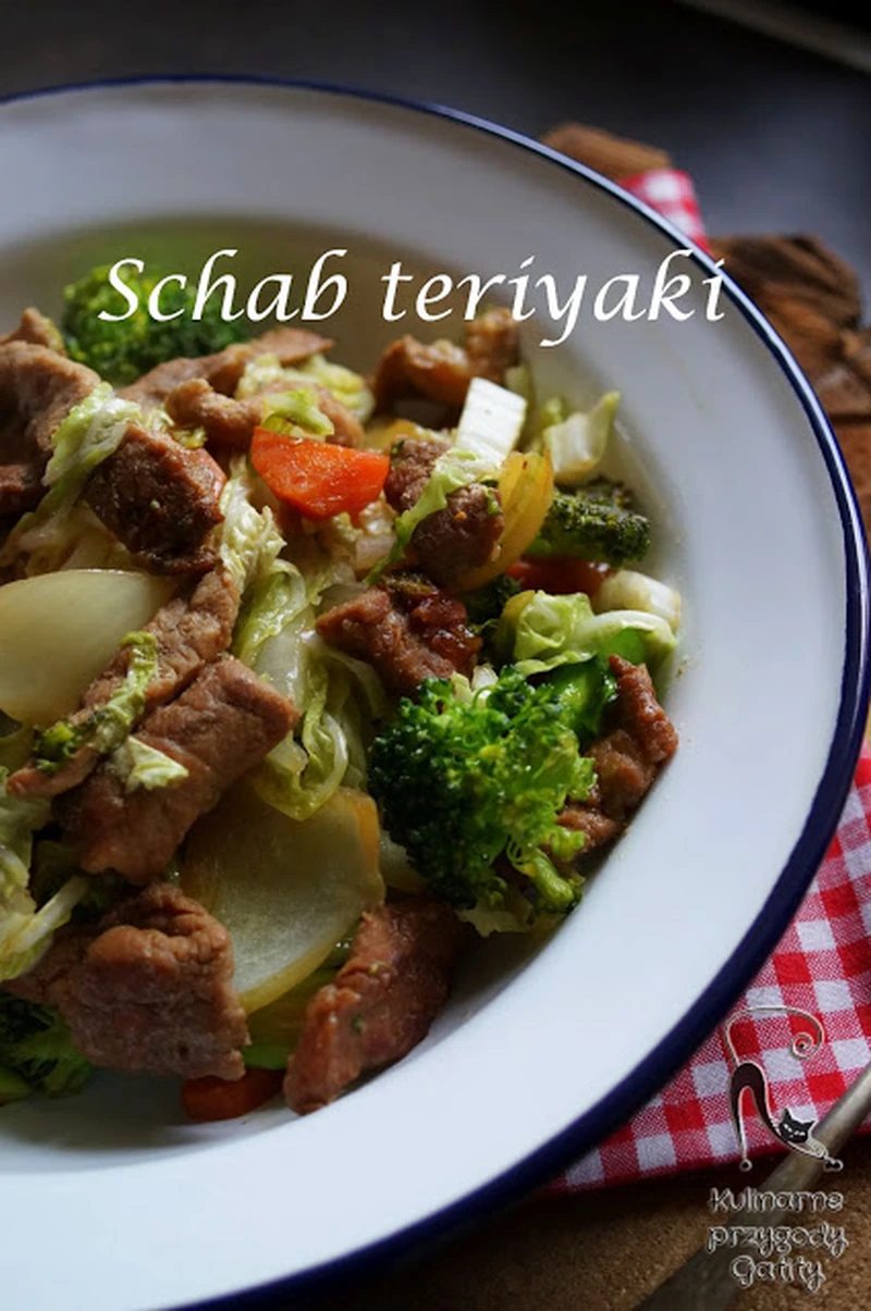 Smażony schab teriyaki z warzywami